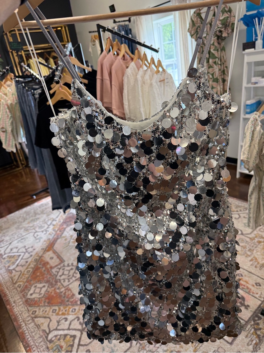 Silver Sequin Mini Dress - Metallic Party Slip